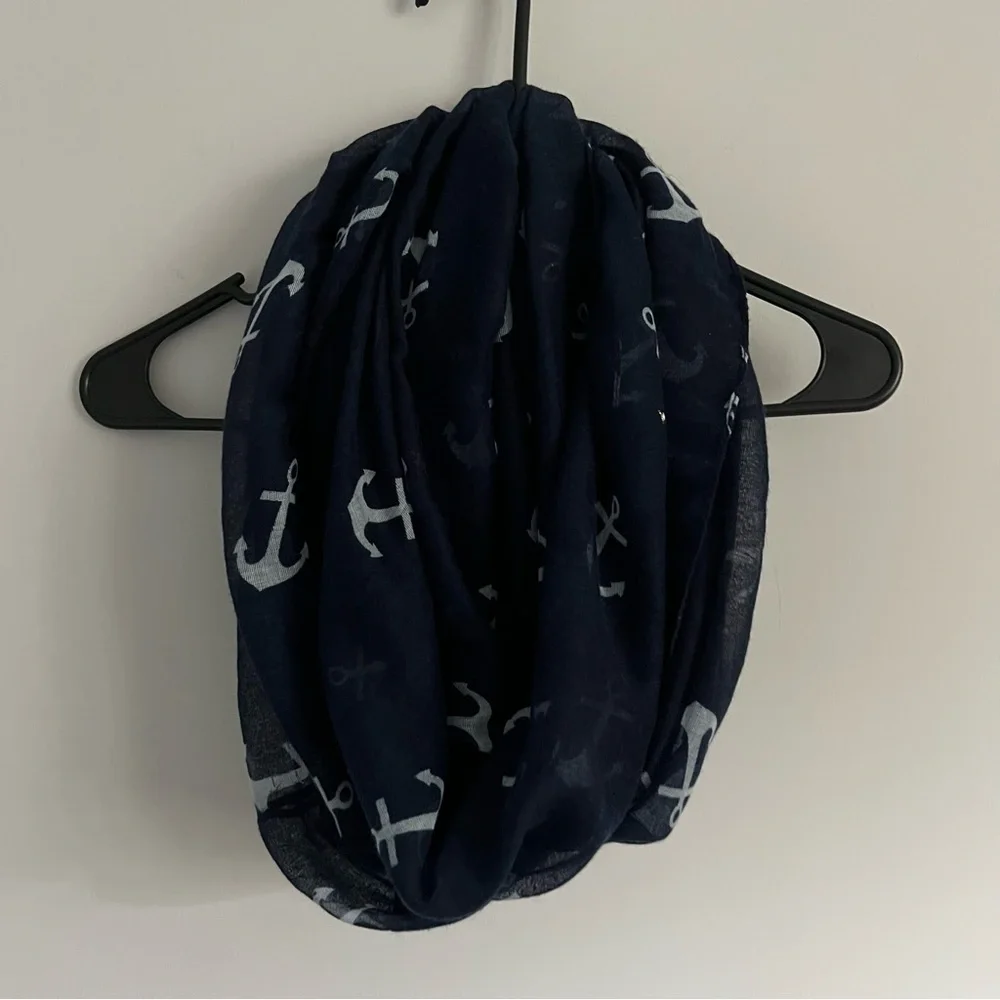 Sax Navy Blue and White Anchor Print Infinity Scarf